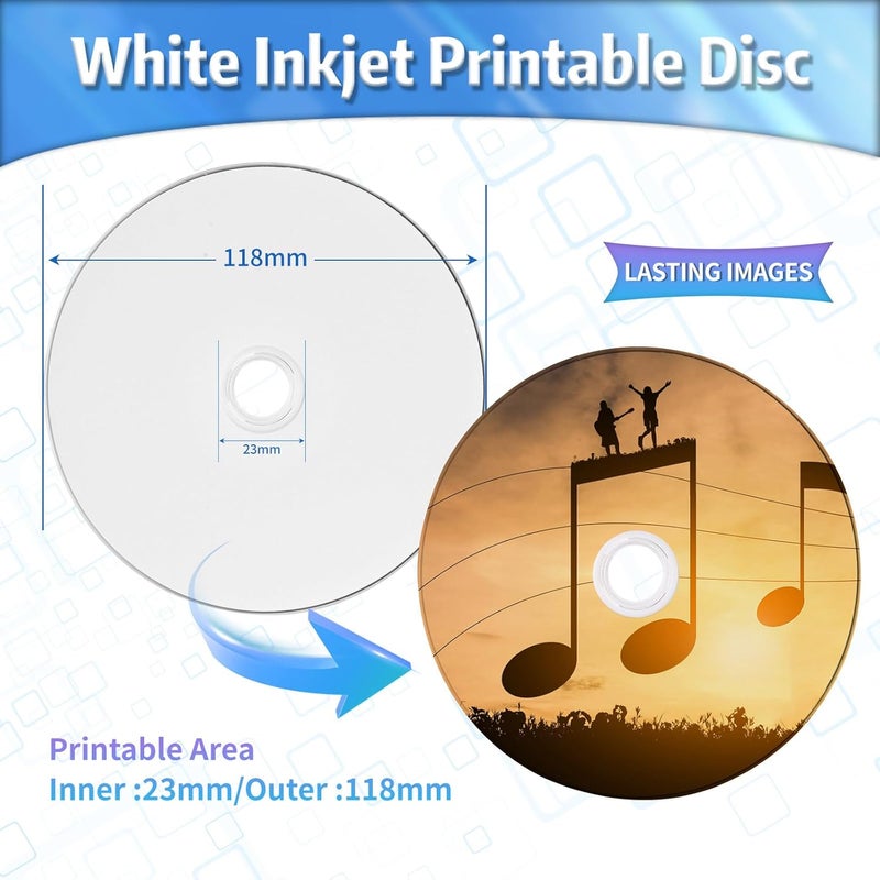 MAWFOZIN BD-R BDR 25GB Single Layer Blue Blu-ray Recordable Media Disc Upto 6X with 50 Pack White Inkjet Hub Printable Blank Data Recordable Media Disc with Cakebox/Spindle Packing - Image 2